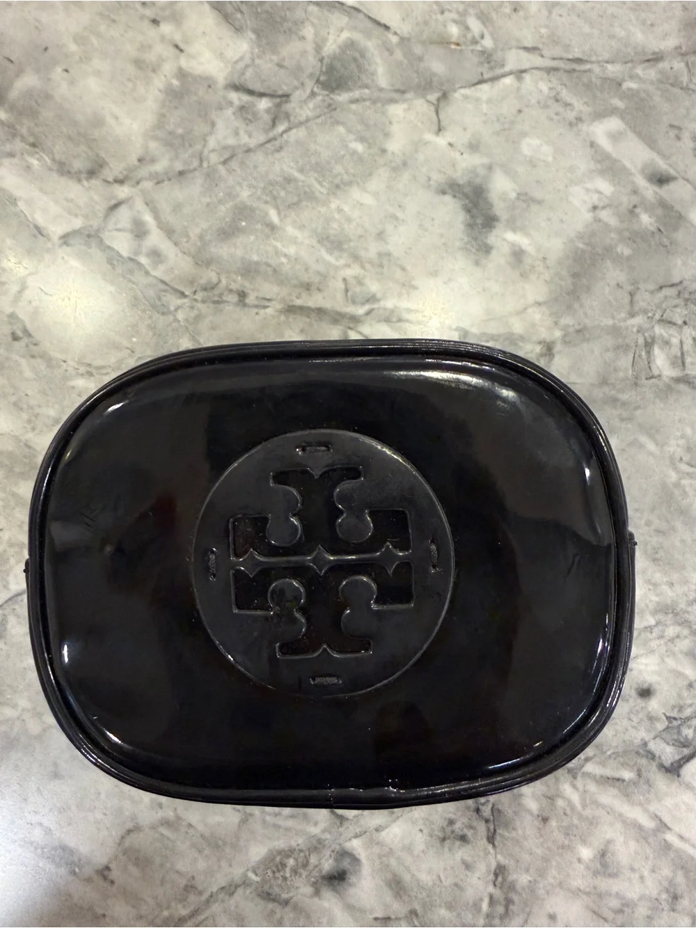 Tory Burch Black Patent Logo Cosmetic Case